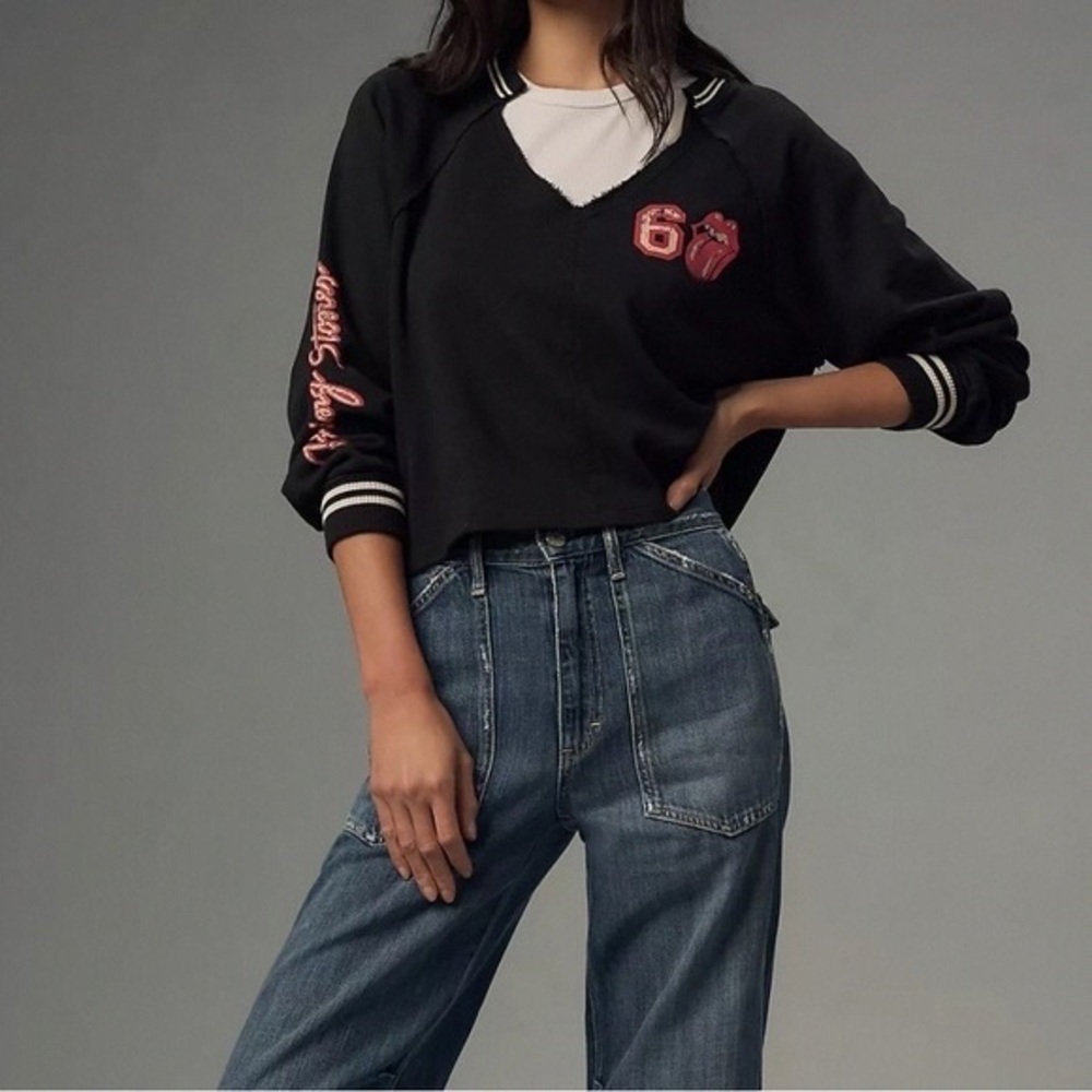 Black Varsity Style Sweatshirt with Red Accents